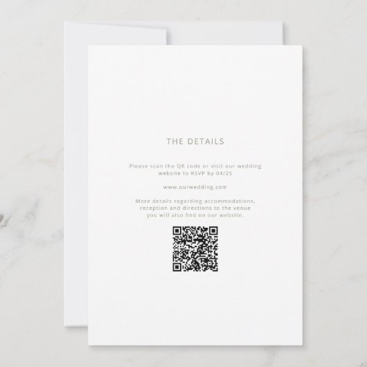 Invitation Sage Green Calligraphie moderne QR Code Mariage In (Dos)