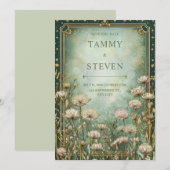 Invitation Sage Green Celestial Starry Astrantia Wedding (Devant / Derrière)