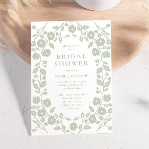 Invitation Sage Green Charming Folk Flowers Fête des mariées