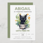 Invitation Sage Green Chat Ménage Tendance Kitten Anniversair (Devant / Derrière)