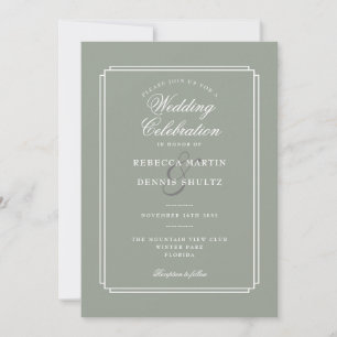 Invitation Sage Green Chic Script QR Code Art Déco Mariage