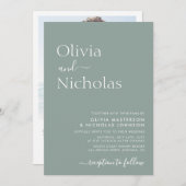 Invitation Sage Green Chic Script QR Code Mariage photo (Devant / Derrière)