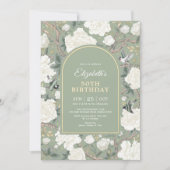 Invitation Sage Green Chinoiserie Floral Femmes 50e anniversa (Devant)
