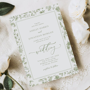 Invitation Sage Green Chinoiserie tout en un Mariage