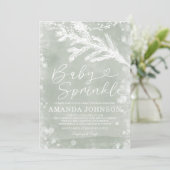 Invitation Sage Green Christmas Winter Leaves Baby Sprinkle (Debout devant)