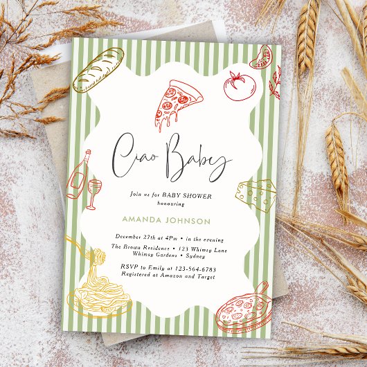 Invitation Sage Green Ciao Bébé Fête de Naissance Pizza Itali