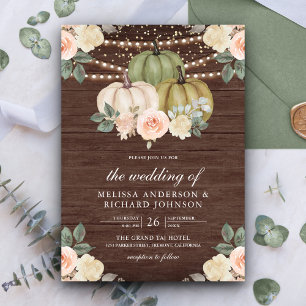 Invitation Sage Green Citrouille Dusty Peach Floral Bois Mari