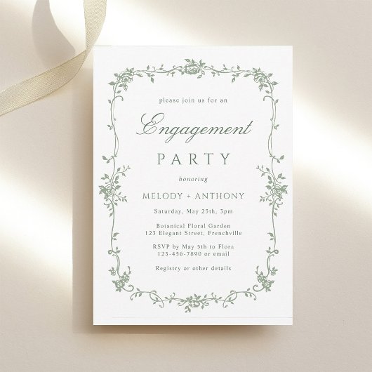 Invitation Sage Green Classic Fête d'Engagement Floral França