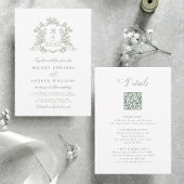 Invitation Sage Green Classic Floral Crest Wedding All in One