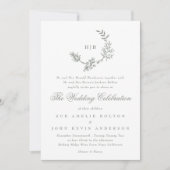 Invitation Sage Green Classic Floral Wreath Monogramme Mariag (Devant)