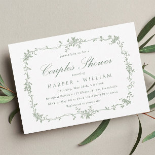 Invitation Sage Green Classique Français Floral Couples Douch