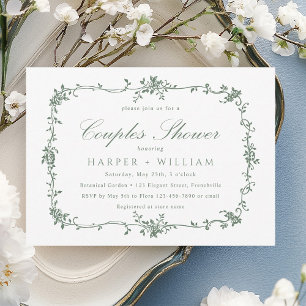 Invitation Sage Green Classique Français Floral Couples Douch