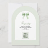 Invitation Sage Green Coquette Bow Arch QR Code Baby shower (Dos)