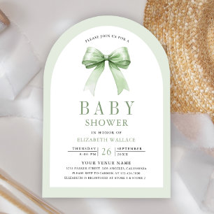 Invitation Sage Green Coquette Bow Arch QR Code Baby shower