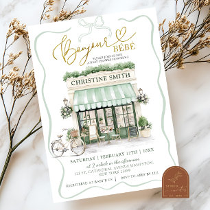 Invitation Sage Green Coquette Bow Café parisien Baby shower