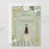 Invitation Sage Green Couronne Or Mis Quince 15 Robes Anos (Devant)