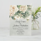 Invitation Sage Green Cream Aquarelle Floral Mariage or (Debout devant)
