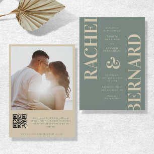 Invitation Sage Green & Cream Bold Typographie QR Code Mariag