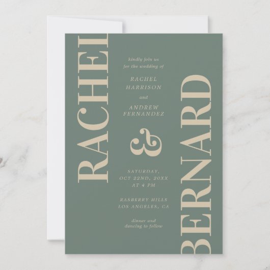 Invitation Sage Green & Cream Bold Typographie QR Code Mariag (Devant)
