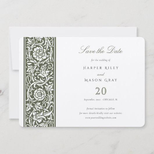 Invitation Sage Green Cream William Morris Enregistrer la dat (Devant)