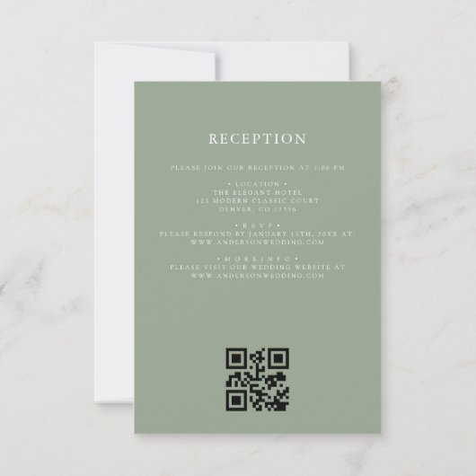 Invitation Sage Green Crest Monogram Mariage QR Code (Dos)