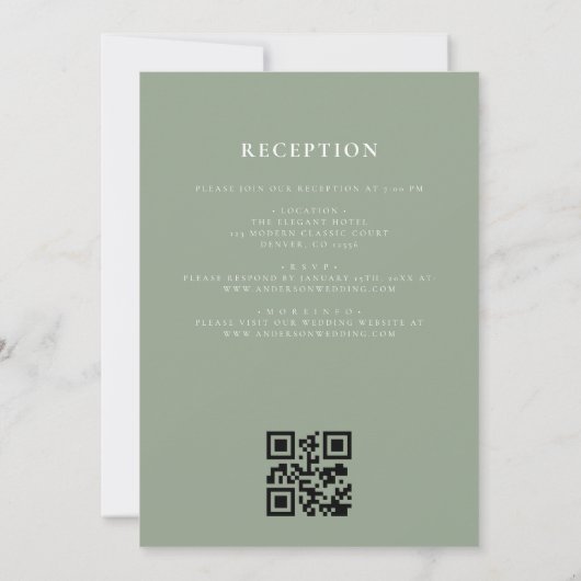 Invitation Sage Green Crest Monogram Mariage QR Code (Dos)