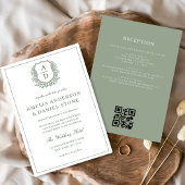 Invitation Sage Green Crest Monogram Mariage QR Code