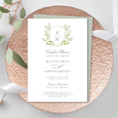 Invitation Sage Green Crest Monogramme Couples modernes Douch