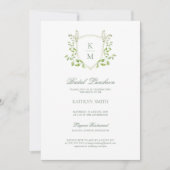 Invitation Sage Green Crest Monogramme Déjeuner nuptial moder (Devant)