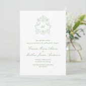 Invitation Sage Green Crest Monogramme Mariage classique (Debout devant)