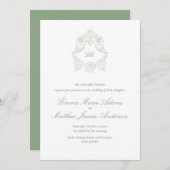 Invitation Sage Green Crest Monogramme Mariage classique (Devant / Derrière)