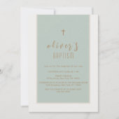 Invitation Sage Green Croix moderne Christening Garçon Baptêm (Devant)