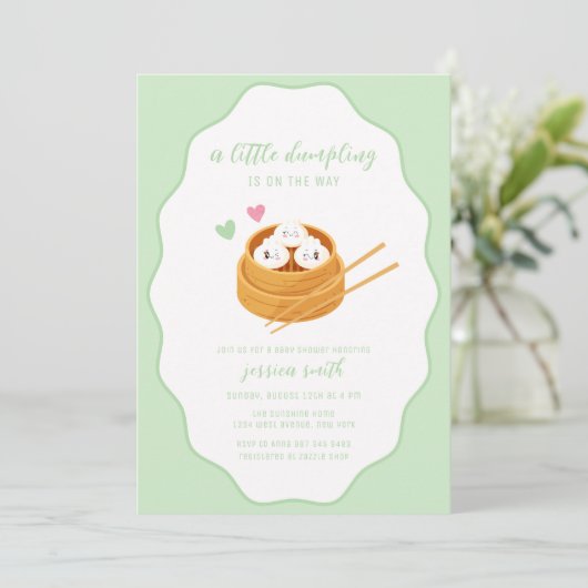 Invitation Sage Green Cute Asian Dumpling Baby Shower  (Debout devant)