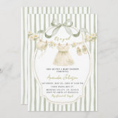 Invitation Sage Green Daisy Clothesline Baby Shower Invite (Devant / Derrière)