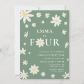 Invitation Sage Green Daisy Quatrième 4ème anniversaire (Devant)