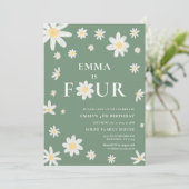 Invitation Sage Green Daisy Quatrième 4ème anniversaire (Debout devant)