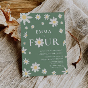 Invitation Sage Green Daisy Quatrième 4ème anniversaire