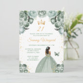 Invitation Sage Green Dark Skin Princesse Anniversaire (Debout devant)