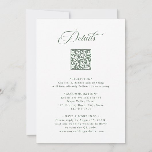 Invitation Sage Green Delicate Mariage élégant tout en un (Dos)