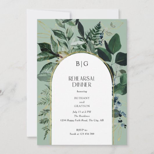 Invitation Sage Green Dîner de répétition botanique moderne (Devant)