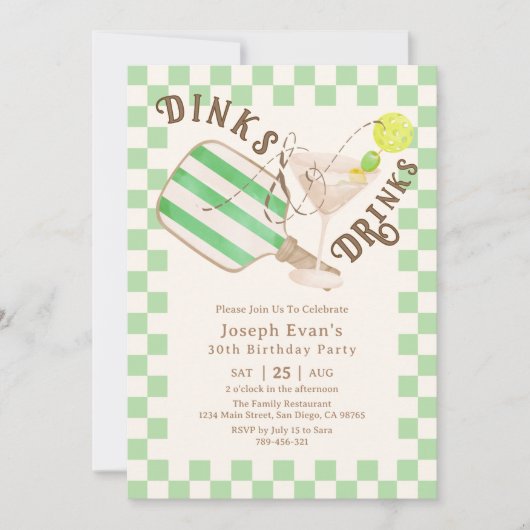 Invitation Sage Green Dinks & Boissons Pickleball Anniversair (Devant)