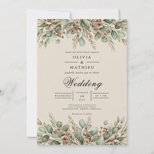 Invitation Sage Green Earthy Eucalyptus Wedding (Devant)