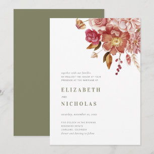 Invitation Sage Green Elegant Aquarelle Floral Mariage