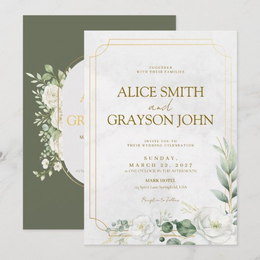 Invitation Sage Green Elegant Boho Floral Modern Wedding (Devant / Derrière)