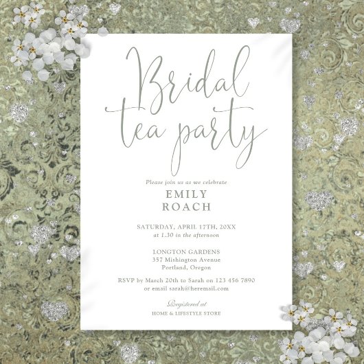 Invitation Sage Green élégant écriture Bridal Tea Party Showe