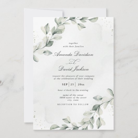 Invitation Sage Green Elegant Eucalyptus Mariage botanique (Devant)