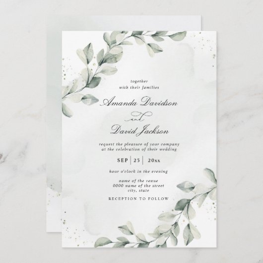 Invitation Sage Green Elegant Eucalyptus Mariage botanique (Devant / Derrière)