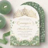 Invitation Sage Green Elégant Floral Crown Quinceanera