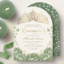 Sage Green Elégant Floral Crown Quinceanera