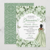 Invitation Sage Green Elegant Floral Quinceanera (Devant / Derrière)